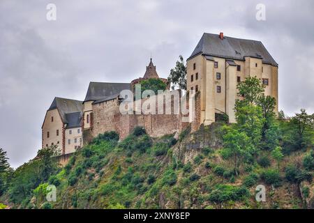 Burg Mildenstein in Leisnig. 02.08.2024, Leisnig, GER - Burg Mildenstein und die Freiberger Mulde., Leisnig Sachsen Deutschland, DEU Burg Mildenstein *** Mildenstein Castle in Leisnig 02 08 2024, Leisnig, GER Mildenstein Castle and the Freiberger Mulde, Leisnig Saxony Germany, DEU Mildenstein Castle Stock Photo