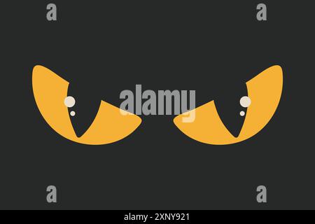 Cat evil yellow eyes on black background. Retro groovy vector illustration Stock Vector