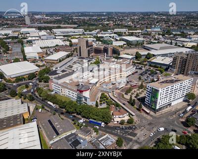 Aerial view of Central Middlesex Hospital, Park Royal, London, UK. Stock Photo