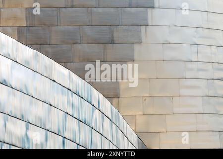 An abstract view of a modern architectural design building's metallic facade Stock Photo
