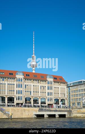 City view of Berlin with the television tower in the background as seen from the Spree Stock Photo