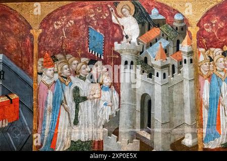 Rogation procession presided over by the pope before Hadrian's mausoleum, altarpiece of the saints archangels, Gabriel Moger, 1407, tempera on wood Stock Photo