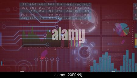 Data analysis and digital interface image over financial graphs and charts Stock Photo