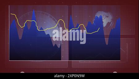 Financial data and global statistics image over world map and graphs Stock Photo
