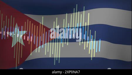Cuban flag with financial data processing image over it Stock Photo