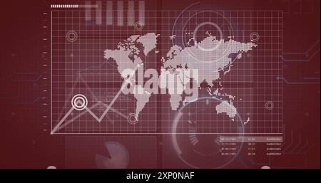 World map with data points and graphs, financial data processing image Stock Photo