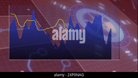 Financial data chart with fluctuating lines over digital interface image Stock Photo