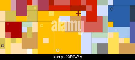 Seamless pattern with bright squares on a yellow backdrop with hints of orange and magenta tones Stock Vector