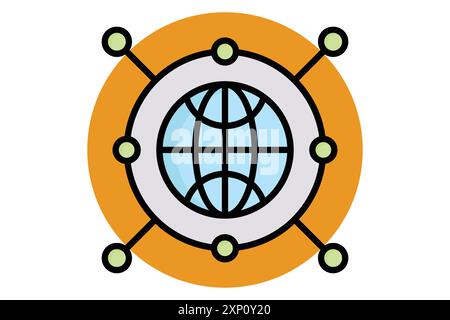 Internet colored outline icon. earth with network. icon related to access. data analytics elements vector illustration Stock Vector
