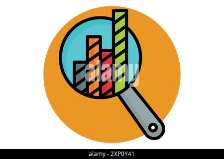 Analysis colored outline icon. magnifying glass with chart. icon related to optimize. data analytics elements vector illustration Stock Vector