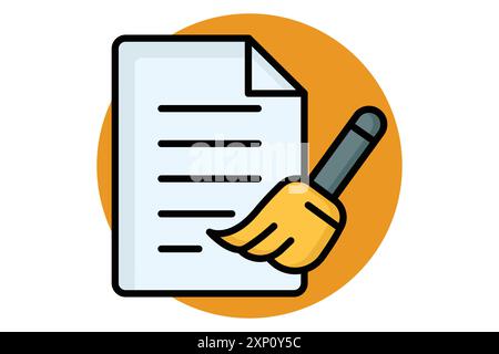 Data cleaning colored outline icon. paper with cleaner. icon related to purify. data analytics elements vector illustration Stock Vector