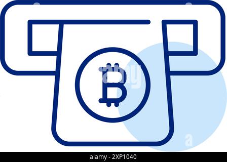 Credit card in ATM with bitcoin symbol on it. Integration of cryptocurrencies and traditional means of payment. Pixel perfect, editable stroke icon Stock Vector