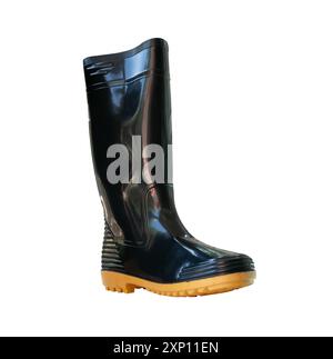 Side view of one side of black gumboots or rubber boots is isolated on white background with clipping path. Stock Photo