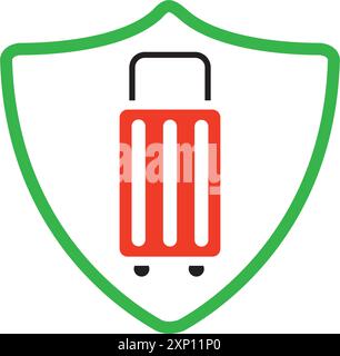 Security shield on attache case denoting vector of luggage security, luggage insurance icon Stock Vector