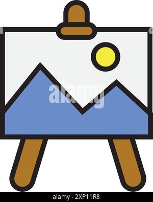 Landscape canvas painting vector in modern flat style, ready to use icon Stock Vector
