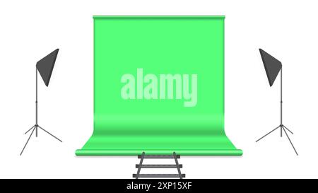Green chromakey background with lighting elements. Front view, vector illustration. Stock Vector
