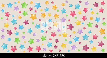 Vibrant multicolored star pattern on a beige background. Stock Vector