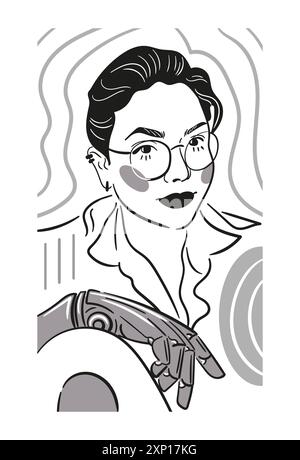 A creative portrait of a modern individual with tech visuals and artistic elements, highlighting innovation Stock Vector