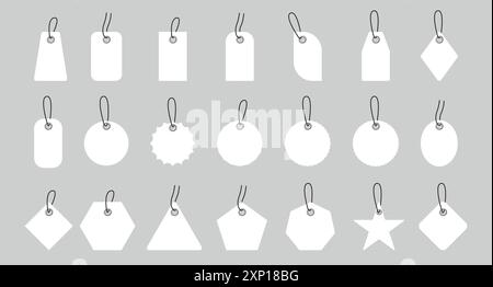Set of sale shopping labels with rope. Realistic blank white paper price tags or gift tags. Set of sale shopping labels with rope. Vector Stock Vector