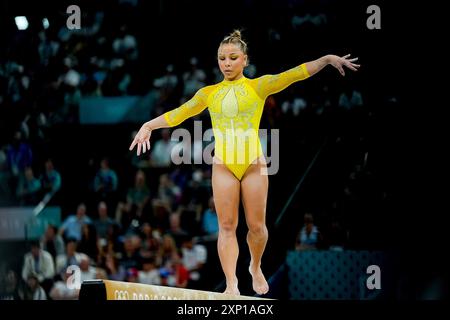 Paris, France. 01st Aug, 2024. PARIS, FRANCE - AUGUST 1: Flavia Saraiva of Brazil on Balance Beam during the Women's All-Around Final on day six of the Olympic Games Paris 2024 at Bercy Arena on August 1, 2024 in Paris, France. (Daniela Porcelli/SPP) Credit: SPP Sport Press Photo. /Alamy Live News Stock Photo