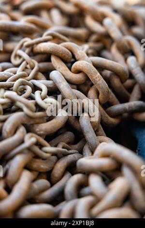 lifting chain, Rusty chains background. Chain used for lifting in industrial site. Old rusty chains Stock Photo