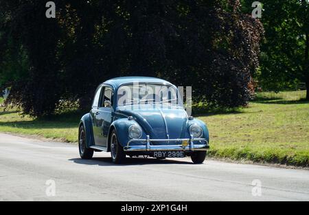 Classic Blue Volkswagen  Beetle on country road Stock Photo