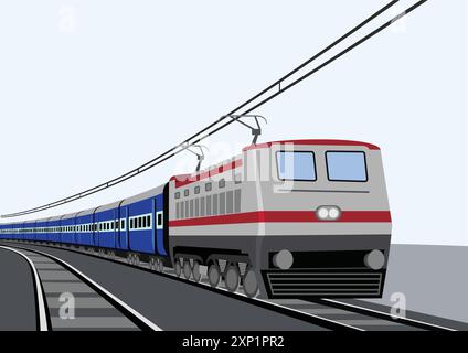 Vector illustration of indian super fast train running on track. Stock Vector