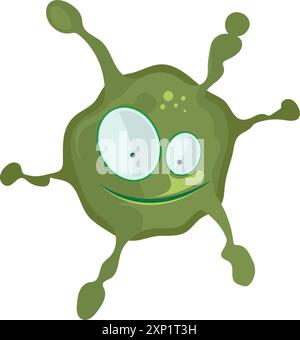Funny microbe. Cartoon bacteria face. Green germ Stock Vector