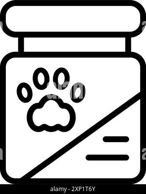 Pets medicine bottle with pills outline icon. Container with pets vitamins. Prescription medicine for animal. Vector Illustration isolated on white ba Stock Vector