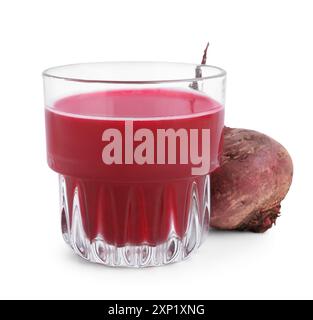 Fresh beet juice in glass and ripe vegetable isolated on white Stock Photo