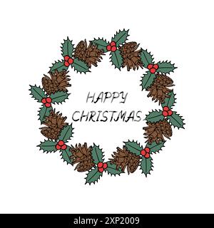 line art pine cones. Ink graphic twig of conifers evergreen tree. Hand ...