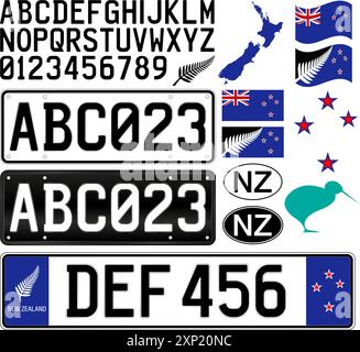 New Zealand car license plate pattern, traditional and european style New Zealand, Oceania, vector illustration Stock Vector