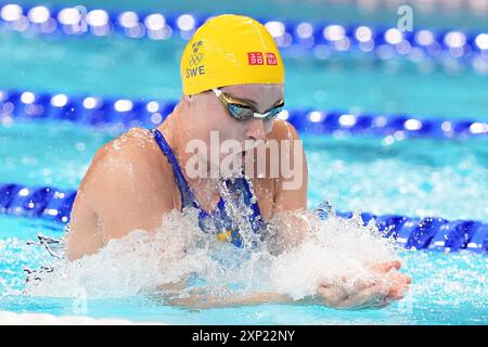 Paris, France. 03rd Aug, 2024. Sophie Hansson of Sweden, in action at the Women's 4 X 100m Medley Relay heat 2 during the Paris 2024 Olympics at the Arena Le Defense in Paris, France on Saturday, August 3, 2024. Photo by Richard Ellis/UPI Credit: UPI/Alamy Live News Stock Photo