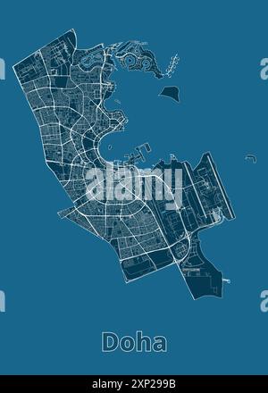 Doha, Qatar artistic blueprint map poster Stock Vector