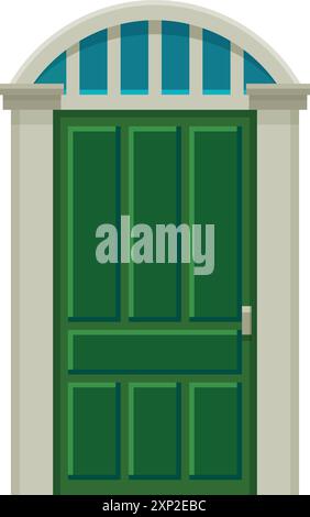 Green front door. Cartoon house facade doorway Stock Vector