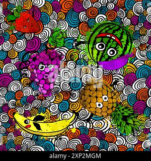 Seamless background fruits. hand drawn. Not AI, Vector illustration Stock Vector