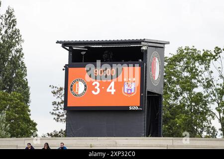 Rotterdam, Netherlands. 03rd Aug, 2024. Rotterdam - The final score during the match between Feyenoord V1 v RSCA Anderlecht V1 at Varkenoord on 3 August 2024 in Rotterdam, Netherlands. Credit: box to box pictures/Alamy Live News Stock Photo