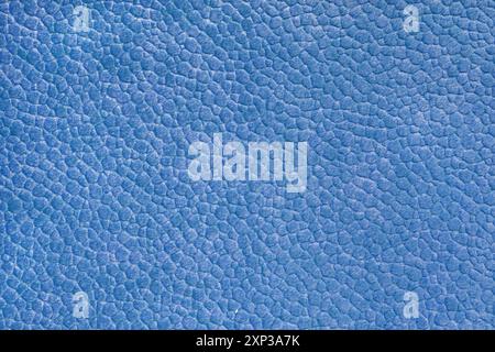 Velours blue fabric with with embossed pattern like leather structure texture close up, macro. Upholstery decorative cloth structure, canvas for home Stock Photo
