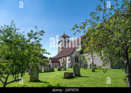 St Andrew's church, Meonstoke.  A grade II listed building first built in 1230 with more recent renovations. Stock Photo