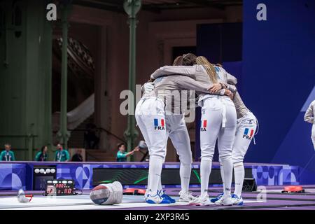 Paris, France. 3rd Aug 2024. Paris, France 03/08/2024, France Team, Fencing, Women&#39;s Sabre Team during the Olympic Games Paris 2024 on 3 August 2024 at Champ-de-Mars Arena in Paris, France Stock Photo