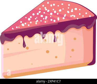 Cake slice with dripping berry glaze cartoon icon Stock Vector