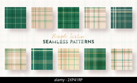 10 Seamless Simple Tartan Pattern. Traditional Scottish Texture. Fashionable Fabric. Textile Background Stock Vector