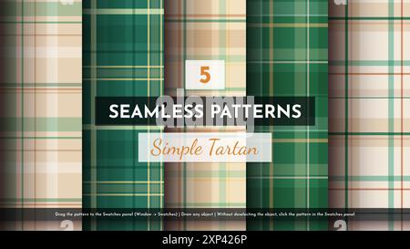 10 Seamless Simple Tartan Pattern. Traditional Scottish Texture. Fashionable Fabric. Textile Background Stock Vector