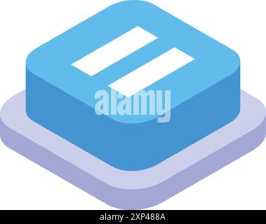Blue square button with pause sign, showing stopping or pausing concept in isometric view Stock Vector