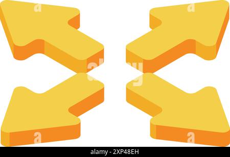 Four yellow arrows are pointing in different directions showing uncertainty about the right way to go Stock Vector