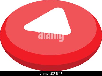 Red button showing white play symbol for multimedia content, isolated on white background Stock Vector