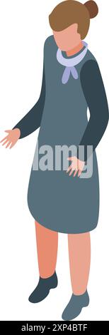 Young woman dressed in a uniform is gesturing with her hand as if she is presenting something Stock Vector