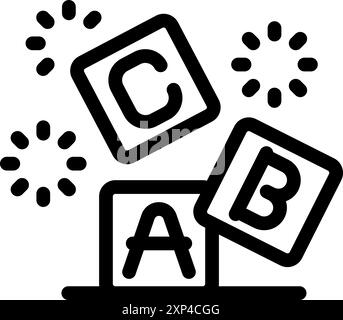 Line art icon of alphabet blocks with sparks celebrating the joy of learning and literacy Stock Vector