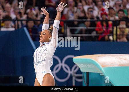 Paris, Brazil. 03rd Aug, 2024. FRANCE - PARIS - 03/08/2024 - PARIS 2024 OLYMPIC GAMES, WOMEN'S GYMNASTIC - Rebeca Andrade, from Team Brazil, competes during the final of the women's artistic gymnastics vault on the eighth day of the Paris 2024 Olympic Games, at the Bercy Arena, in August 3, 2024 in Paris, France. Photo: Rodolfo Buhrer/AGIF (Photo by Rodolfo Buhrer/AGIF/Sipa USA) Credit: Sipa USA/Alamy Live News Stock Photo