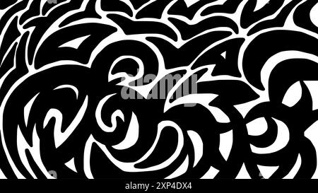 Black and white abstract pattern featuring flowing, curved shapes and intricate designs. Graphic background. Concept of modern design, minimalistic ae Stock Vector